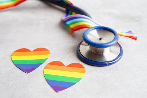 LGBT symbol Stethoscope with rainbow ribbon rights and gender equality LGBT Pride Month in June