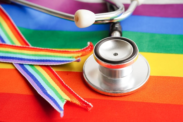 LGBT symbol Stethoscope with rainbow ribbon rights and gender equality LGBT Pride Month in June