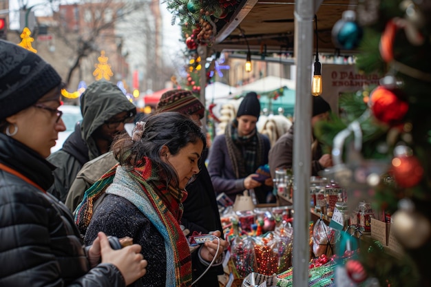 LGBTQ Holiday Market Handmade Gifts Festive Decorations and Shoppers Embracing the Seasons Spirit