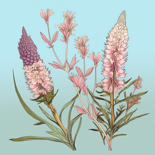 Photo liatris illustration on pink background japaneseinspired nature art