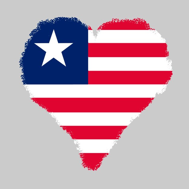 Liberia colorful flag in heart shape with brush stroke style isolated on grey background