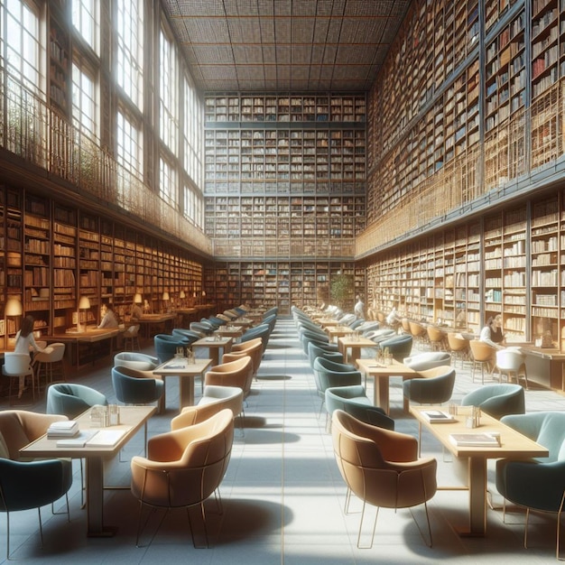 Library and shelves realistic photo