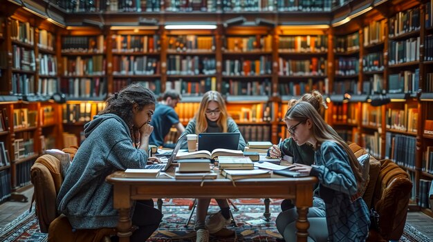 Photo library study session students studying together in library