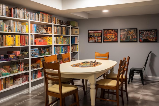 Photo library with a board games area library background image