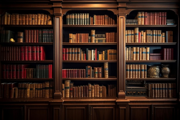 A library with books on the shelves and the word library on the bottom right.