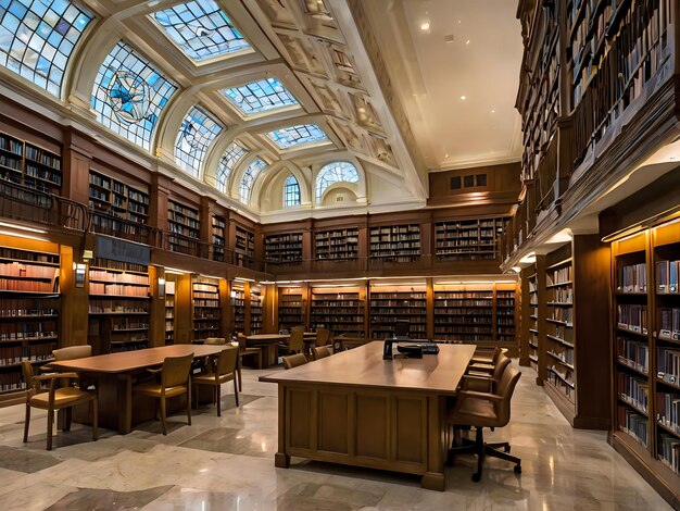 a library with a large bookcase with a library in it