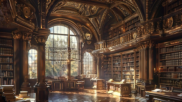 a library with a large window that says  the library