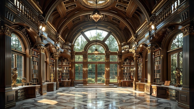 a library with a large window that says  the library