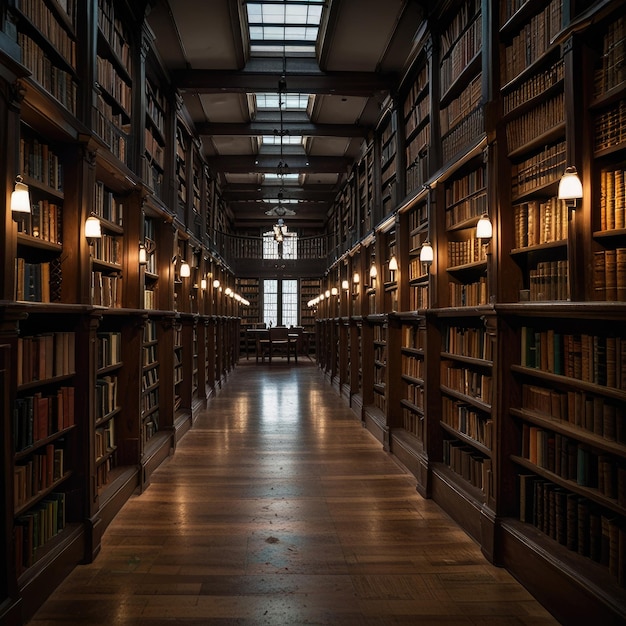 a library with a sign that says the library