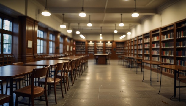 a library with tables and chairs with one that says quot the library quot