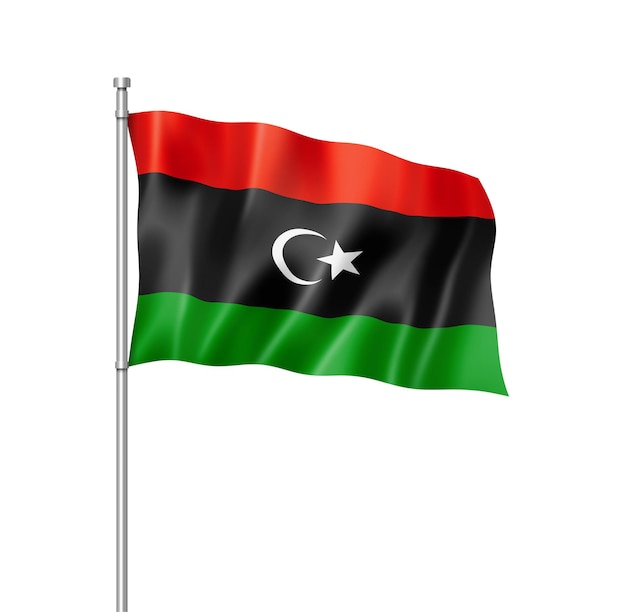 Libya flag three dimensional render isolated on white