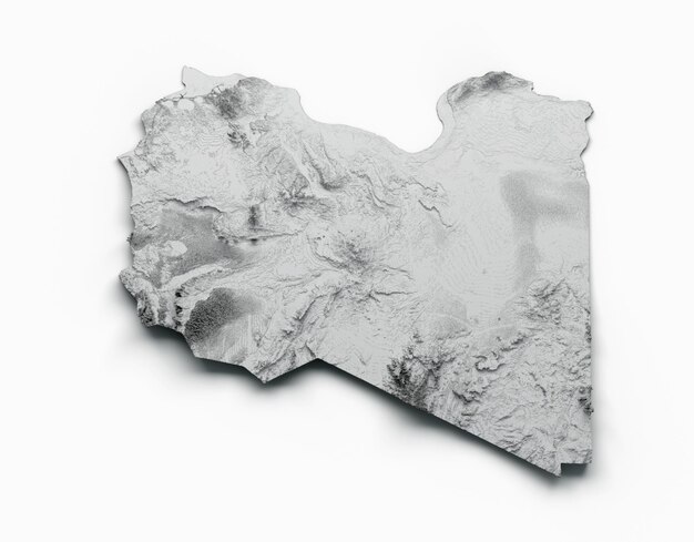 Libya Map Libya Flag Shaded relief Color Height map on white Background 3d illustration