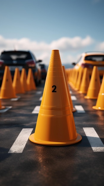 License test involves car maneuvering through traffic cones testing driving precision Vertical Mob