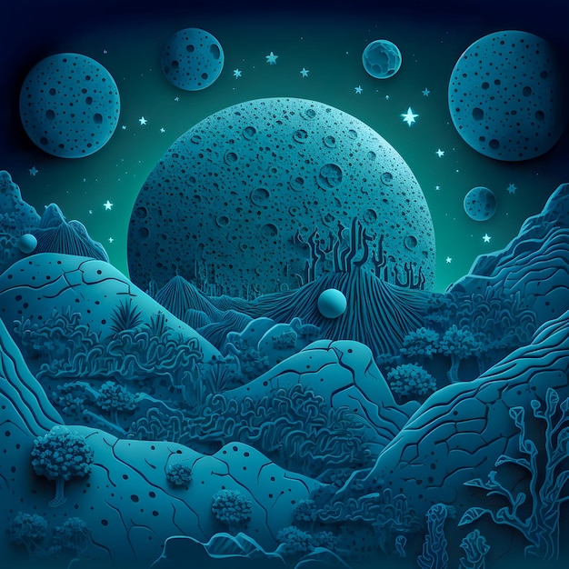 Life on another planet moon dig site pattern illustration