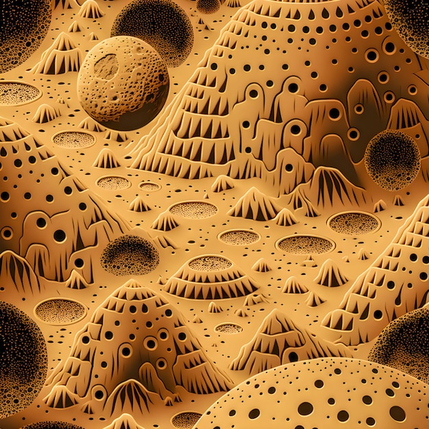 Life on another planet moon dig site pattern illustration