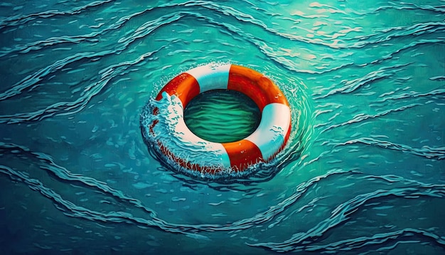 Life buoy on blue water Rescue on the sea Generative AI