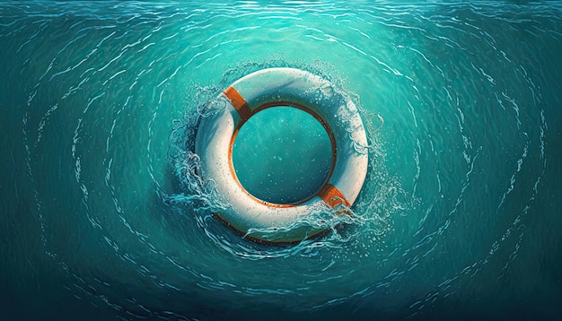 Life buoy on blue water Rescue on the sea Generative AI