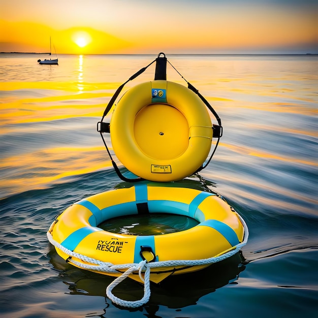 Photo life buoy on ocean surface floating rescue device