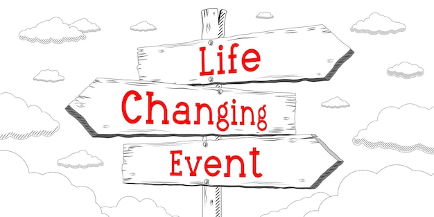 Photo life changing event outline signpost with three arrows