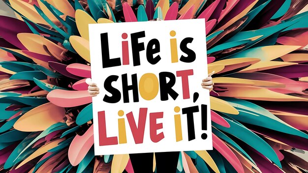 Photo life is short live it colorful background and text tshirt design motivational quote illustration typography