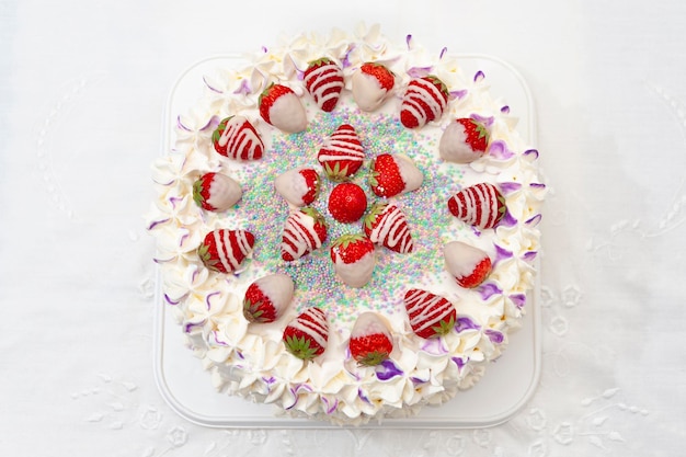 Life is Sweet Festive Birthday Cake with Strawberry and Confetti Decoration