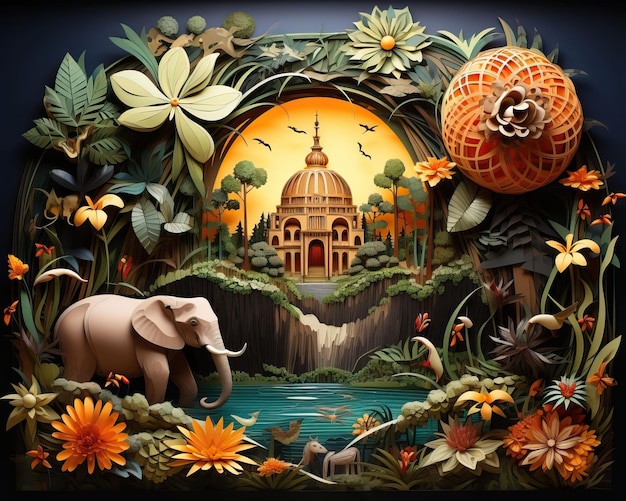 life in a mesmerizing paper sculpture teeming with exotic animals