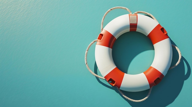 a life preserver is on a blue table