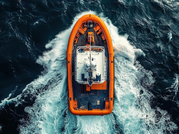 Lifeboat launched from ship at sea