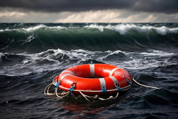 Photo lifebuoy floating on sea in storm weather ocean float life buoy