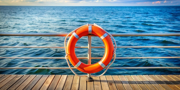 Photo lifebuoy ring on sea pier with ample space for text