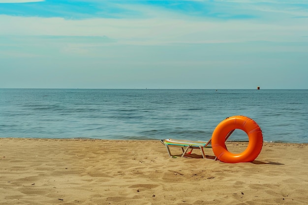 Photo a lifeguard chair on the beach with an orange life preserver on the beach