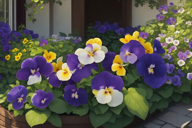 Lifelike photograph of Pansy flowers in a garden home nature's beauty captured generated by Ai