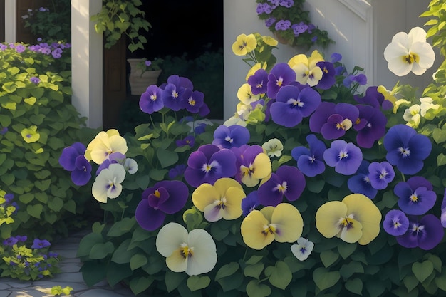 Lifelike photograph of Pansy flowers in a garden home nature's beauty captured generated by Ai