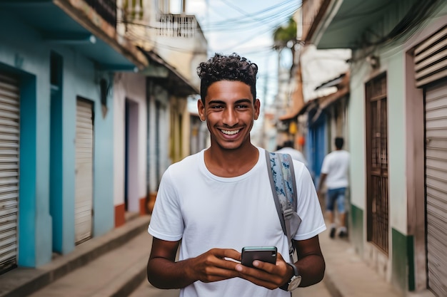 Lifestyle of the digital technology in Columbia A portrait of a person using a cellphone mobile