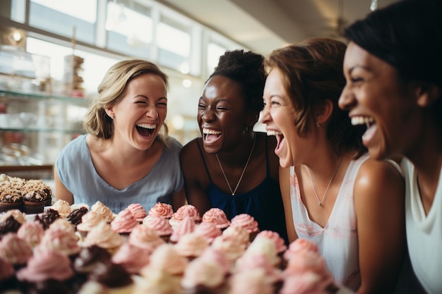 A lifestyle food photography a group of women joyful