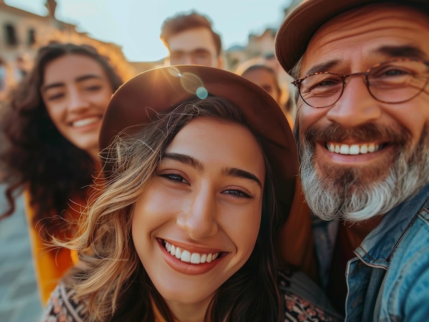 lifestyle photo Teenagers and parents are traveling and taking selfies together