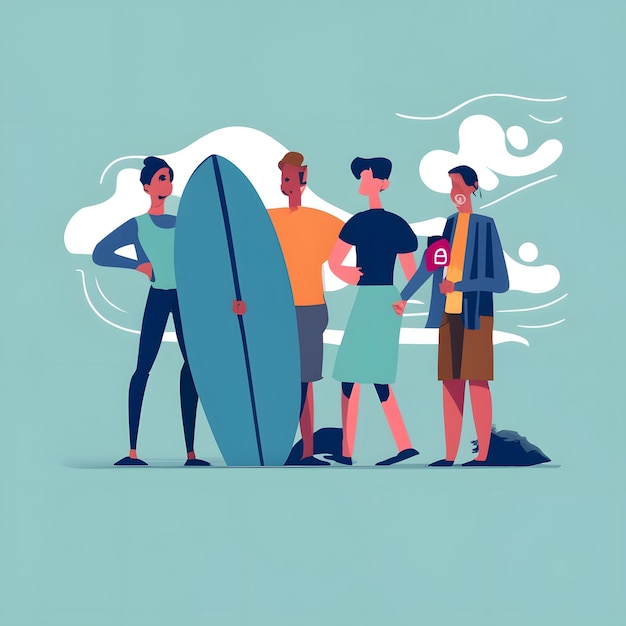 lifted research group style advisement for a surf team illustration