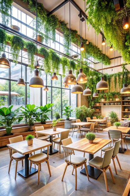 Photo light and airy plantfilled hanging garden cafe restaurant layout