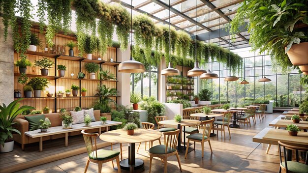 Photo light and airy plantfilled hanging garden cafe restaurant layout