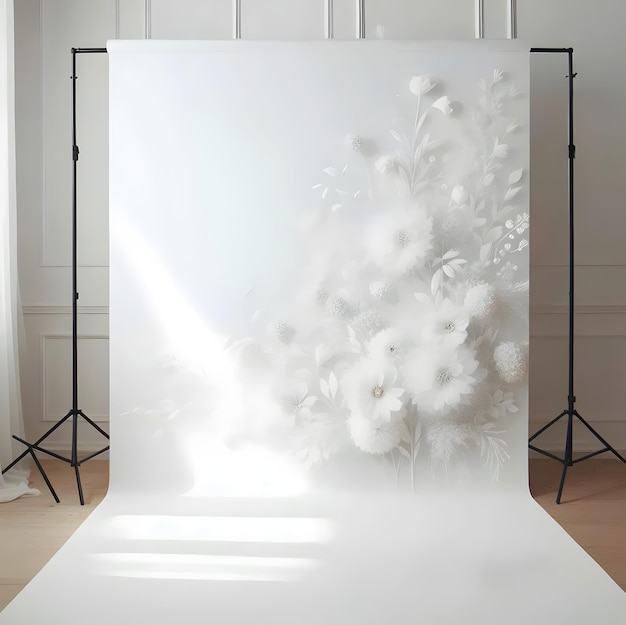 Light and Airy White Floral Background for Photography Sessions