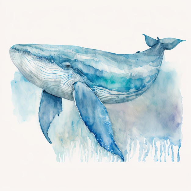 On a light background one whale cartoon children's blue paints stylization Generative AI