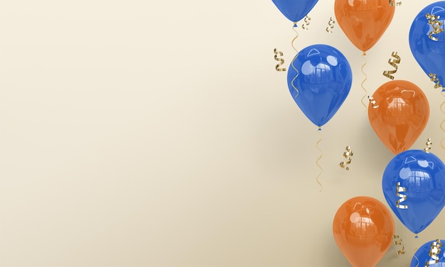 Light Background with Realistic Blue and Orange Balloons Celebration 3D Render