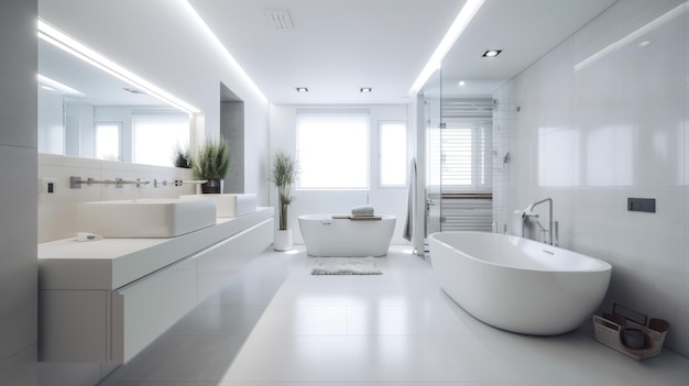 Light bathroom interior in the style of minimalism generative ai