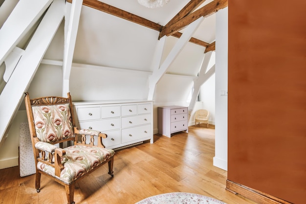 Light bedroom with wooden wardrobe