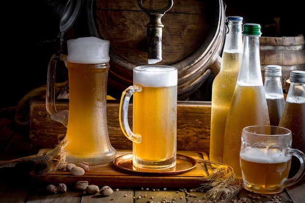 Light beer in a glass on the table