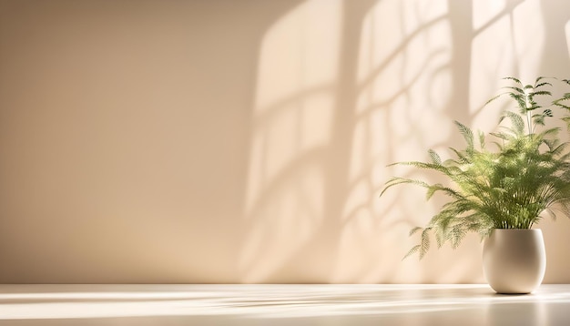 light beige background for product presentation with light and intricate shadow from the window