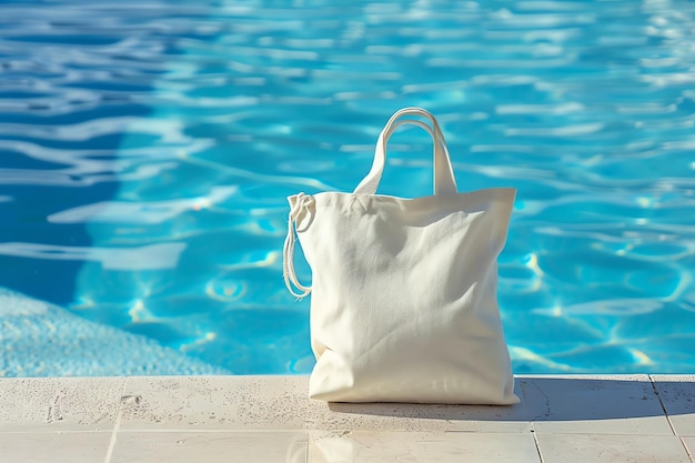 light beige blank linen tote bag mockup pool for celebration concept for your advertising or