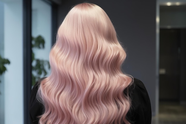 Light Blonde Hair With Pink Tint Back View Generative AI