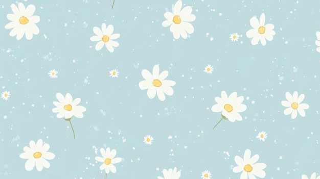 Photo a light blue background adorned with white daisies and small flowers creating a cheerful pattern