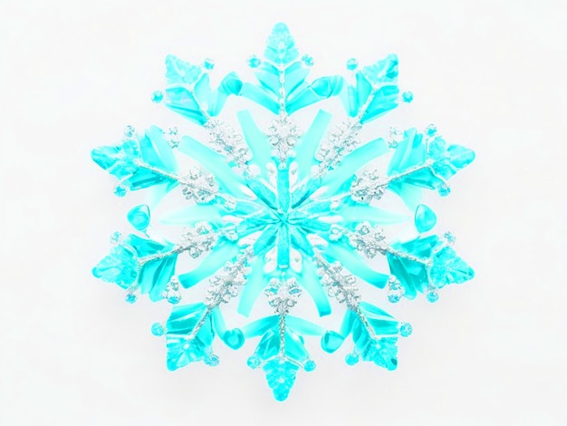 Light Blue Crystal Snowflake On Glossy White Background High Resolution 3D Image